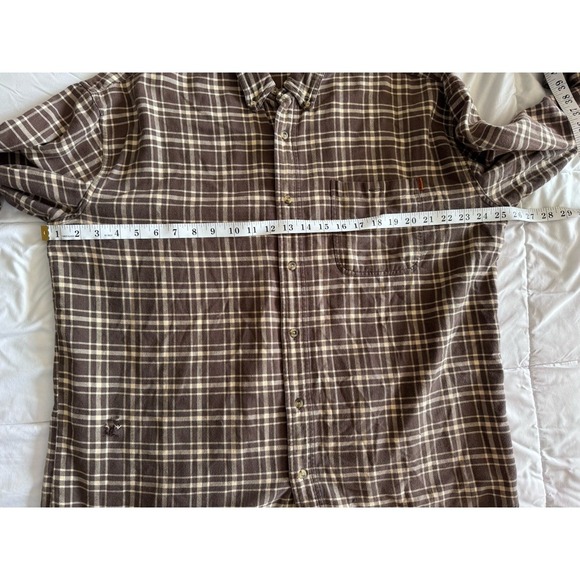 OOBE Brown Plaid Flannel Long Sleeve Sz XL Button Down Shirt VINTAGE Small Hole - Picture 2 of 9